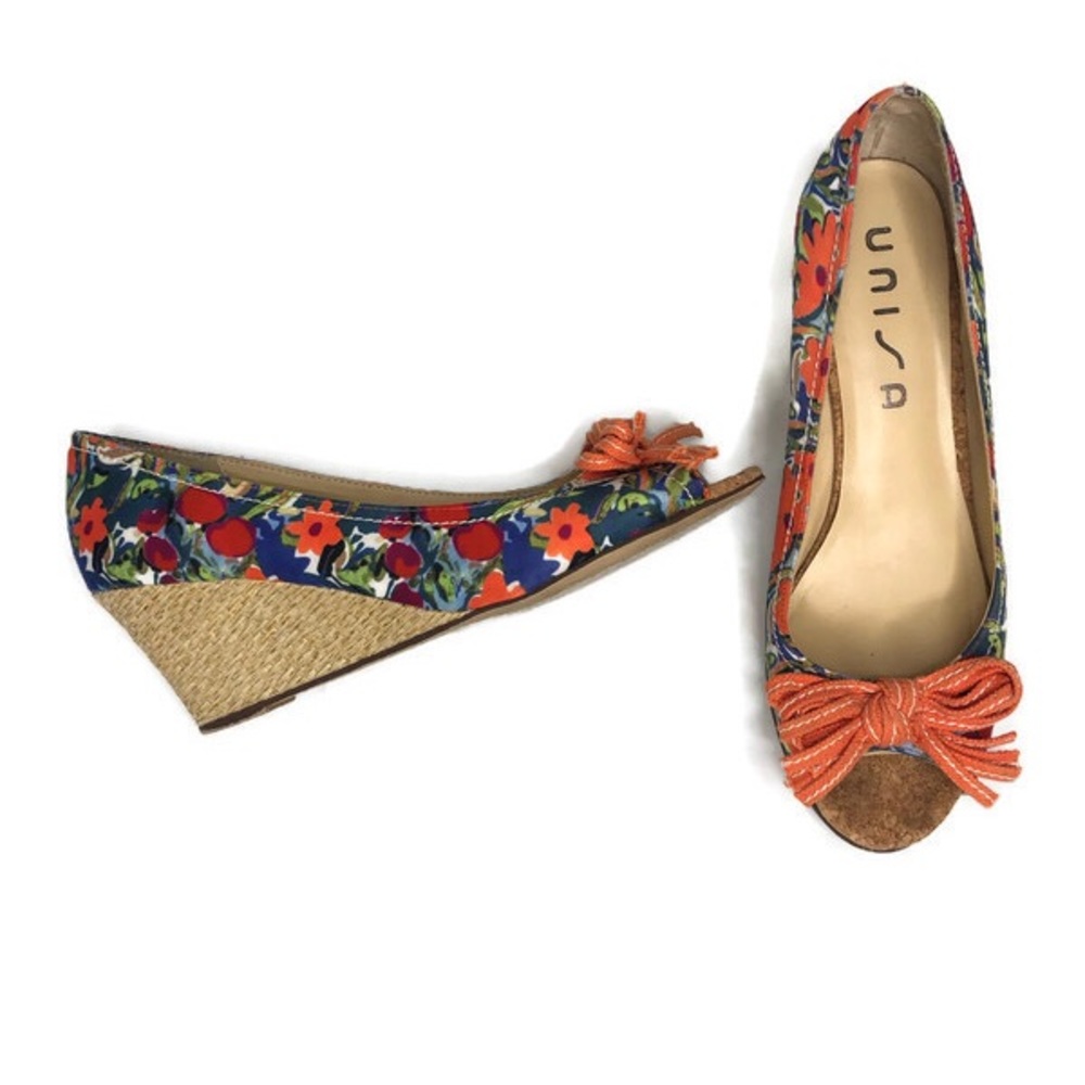Unisa  floral open toe woven unastor wedges 8.5